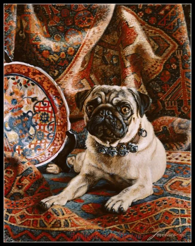 Needlework for embroidery DIY French DMC High Quality - Counted Cross Stitch Kits 14 ct Oil painting - Pug with Bells