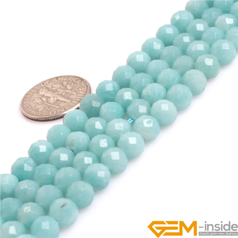 Natural Stone Faceted AAA Grade Blue Amazonite Stone Round Bead For Jewelry Making Strand 15\