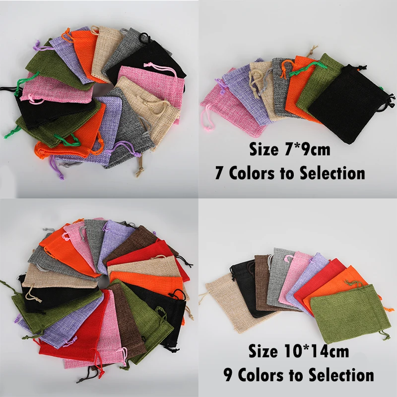 

5Pcs Size 7x9cm/10*14cm 9 Colors Linen Bunches Pocket/Jewelry Bag/Christmas/Wedding Gift Bag For DIY Jewelry Findings