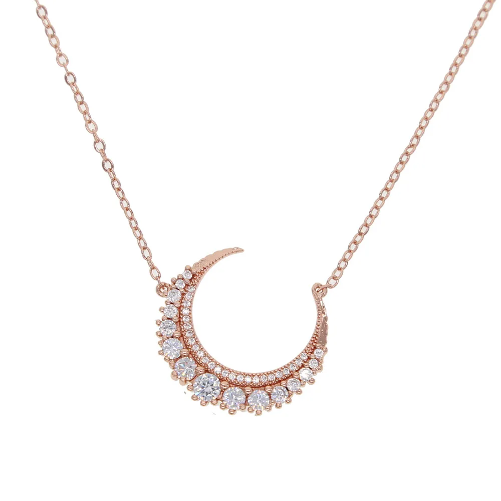 fashion crescent cz moon necklace rose gold color AAA sparking bling cubic zirconia top quality women lady lovely moon chain