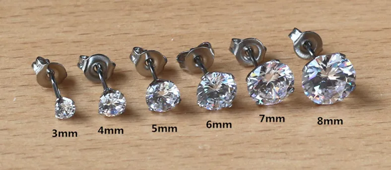1 Paar Edelstahl-Ohrringe im neuen Design, vier Krallen, rund, mit AAA-Zirkonia, hypoallergen, für Damen und Herren, kleine Ohrringe – Detail 1