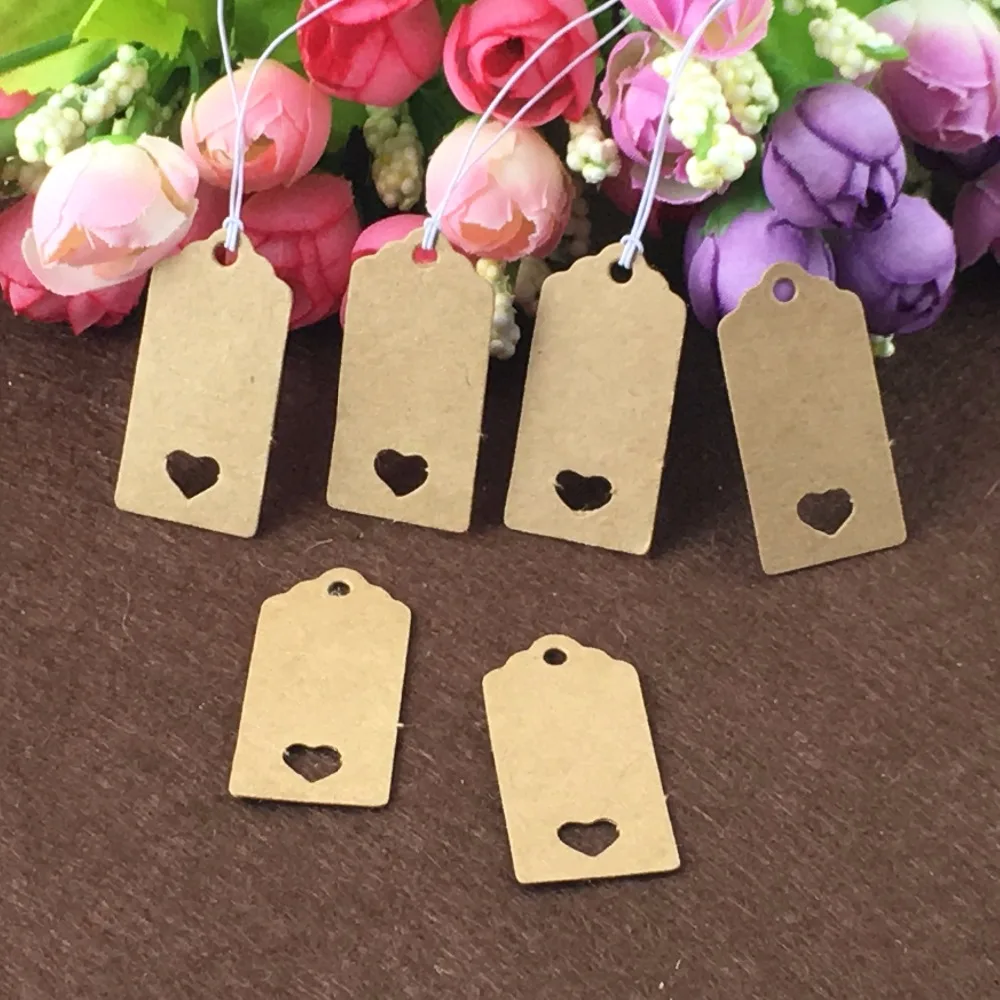 200pcs/lot tags 4x2cm+200pcs string Brown White lace Love rectangle Favour Lolly Heart Hollow Wedding Party Gift Bag Name Label