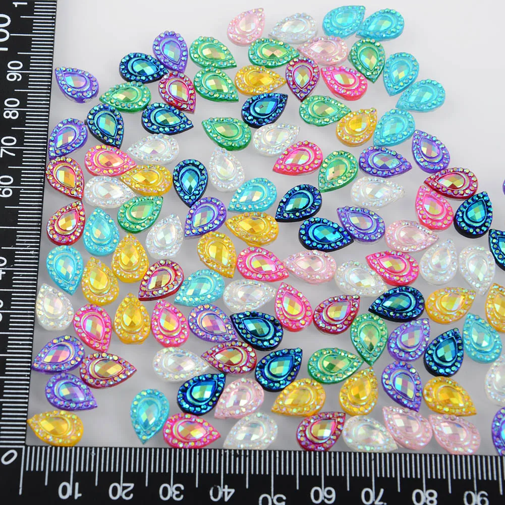 BOLIAO DIY AB Color 60Pcs 8*12 mm ( 0.31*0.47 in ) Drop Mix Rhinestones Flatback Resin Glue Scrapbooking Craft/Home Decoration