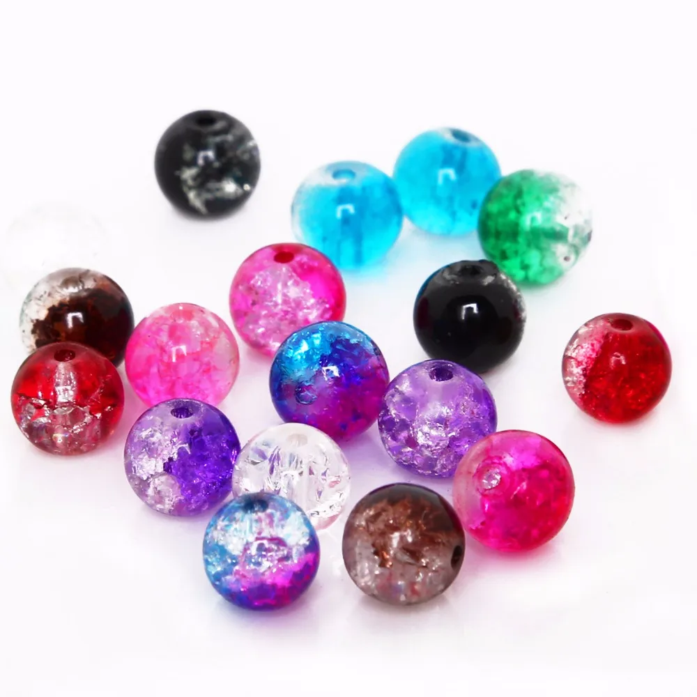 Wholesale 4/6/8/10mm Crystal Glass Beads Loose Spacer Crackle Round Pearl Charm Beads for women Jewelery Making DIY