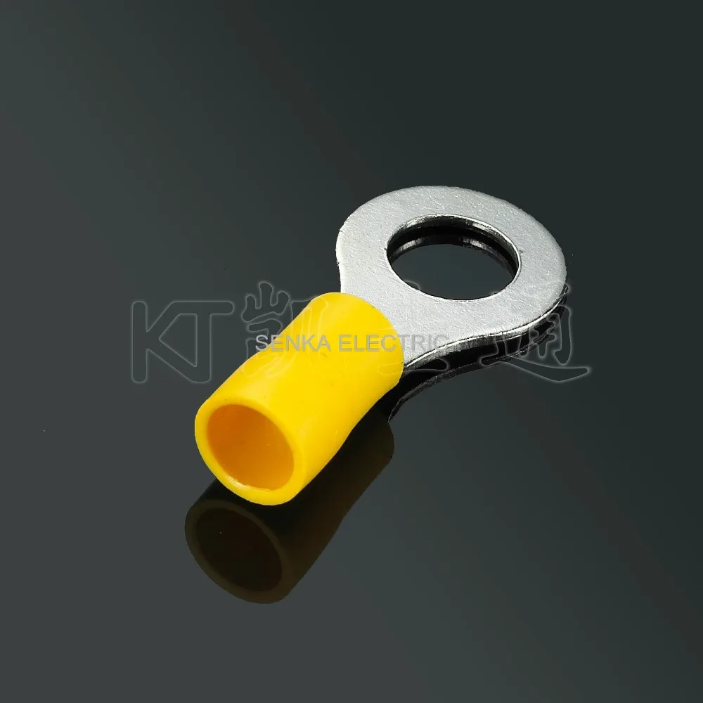 500pcs RV5.5-10 Circular pre-insulating crimp terminal round connectors yellow 3/8 USA screw cold pressed ring terminals