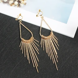 Fashion Statement Non Pierced Clip On Earrings 2019 Metal Geometric Tassel Earrings For Women Earrings Modern Jewelry