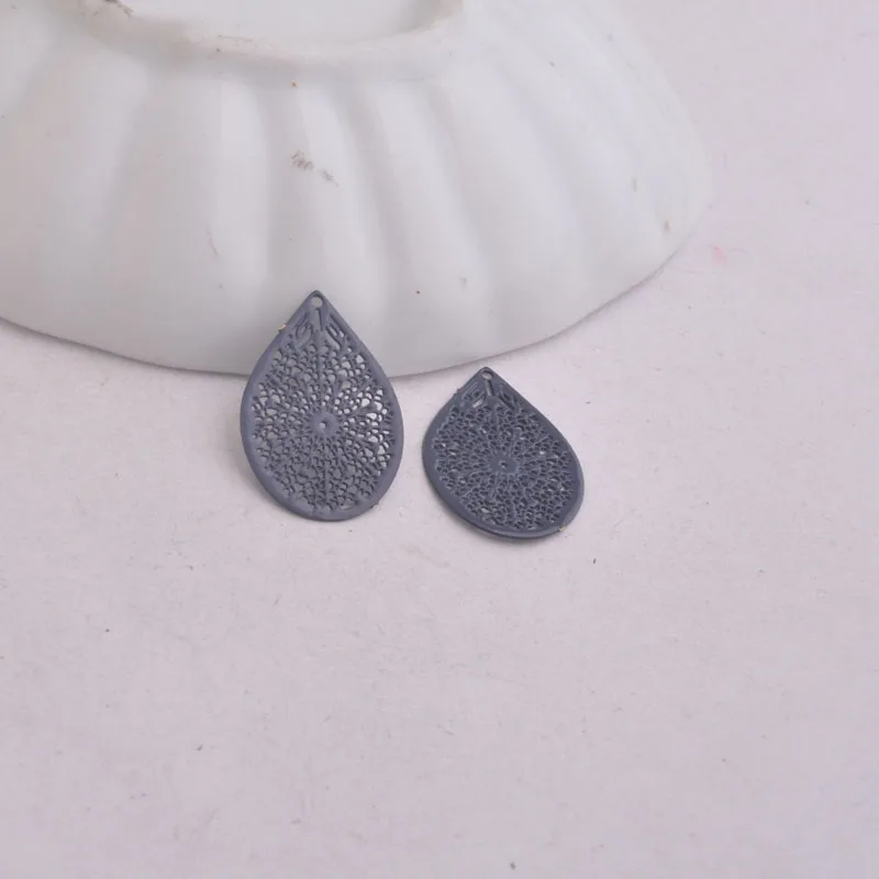 50 Stück AB1395 14*20mm Kleine Wassertropfen-Anhänger in Senf-Silberfarbe Metall-Schmuck Filigran-Ohrring-Zubehör – Detail 10