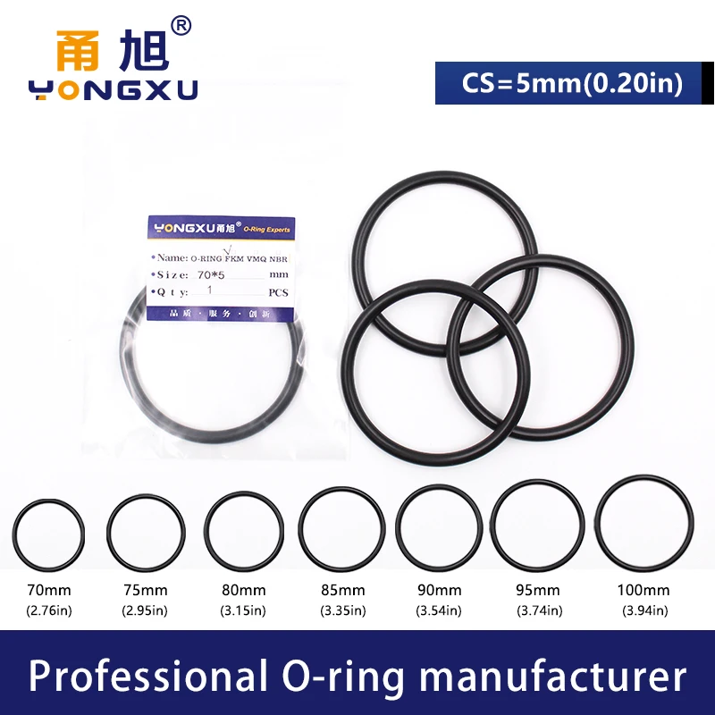 Fluorine rubber Ring Black FKM Orings Seal CS5mm OD70/75/80/85/90/95/100/115*5mm Ring Seal Gasket Oil Ring Fuel Sealing Washer