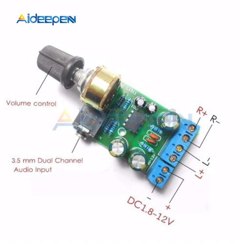 TDA2822 TDA2822M 2.0 Channel Stereo Audio Power Amplifier Board DC 1.8-12V Mini AUX Audio Amplifier Module With Potentiometer