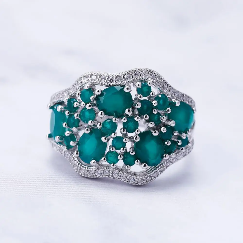 Gem\'s Ballet  4.77Ct Natural Green Agate Gemstone Vintage Rings Solid 925 Sterling Silver Fine Jewelry For Women Elegant Gift