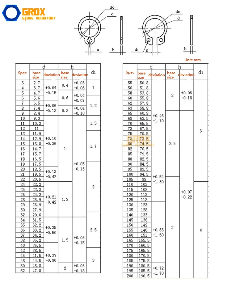 40 Pieces Size: 36 Steel External Circlip Snap Retaining Ring