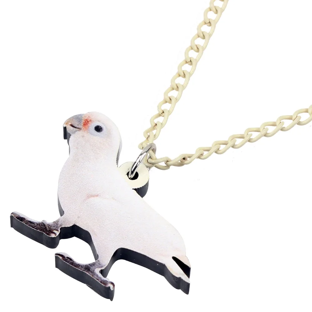 WEVENI Acrylic Goffin's Cockatoo Bird Necklace Pendant Collar Choker Fashion Animal Pet Jewelry For Women Girls Gift Souvenir