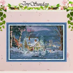 The Snowy Night of Christmas Patterns Counted Cross Stitch Set 11CT 14CT 16CT Stamped DMC Cross-stitch Kit Embroidery Needlework