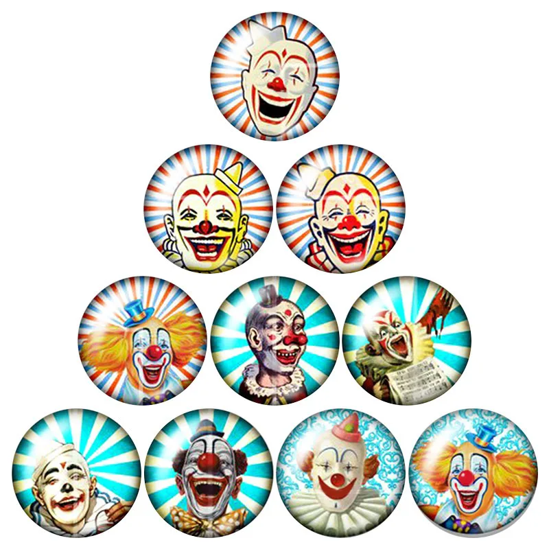 New Funny Circus clown 10pcs 12mm/18mm/20mm/25mm Round photo glass cabochon demo flat back Making findings