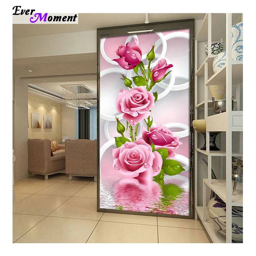 

Needlework 5D Diy Diamond Painting Cross Stitch Pink Rose Diamond Embroidery Flower Vertical Print Rhinestone Picture ASF482