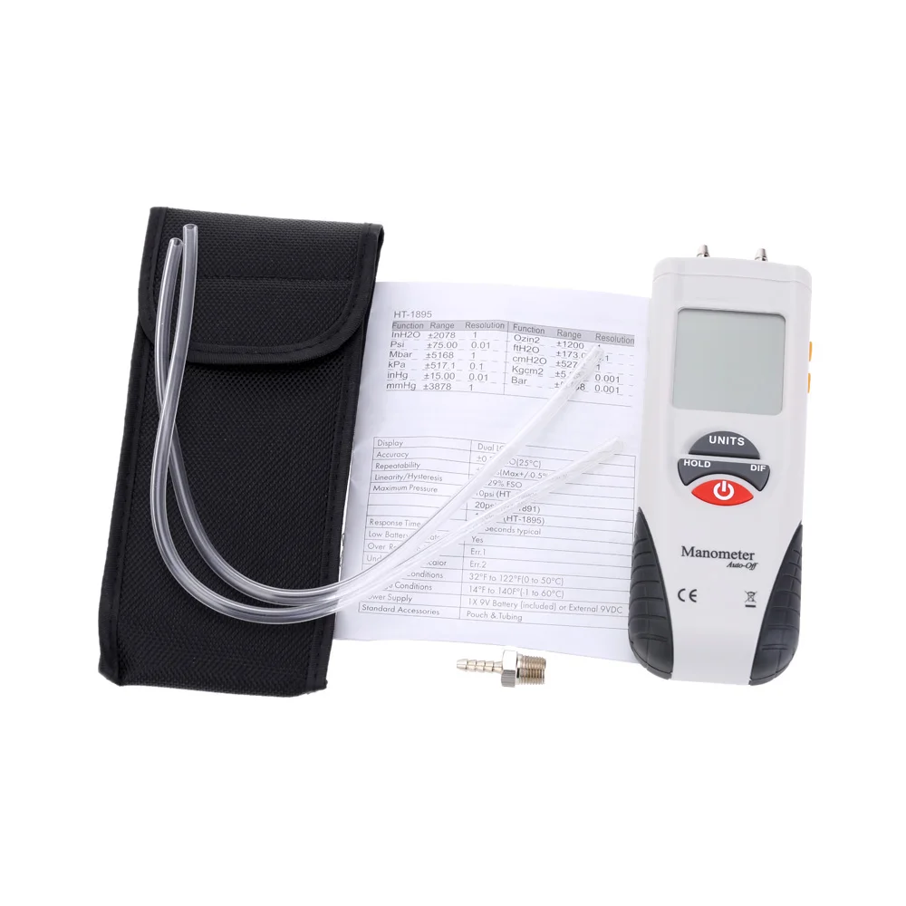 Digital Manometer Air Pressure Meter Portable Pressure Gauges Handheld U-type HVAC Air Vacuum/Gas Differential Pressure Meter