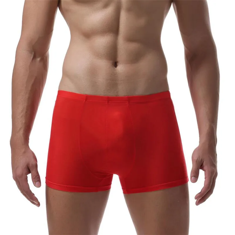 New silk slippery men's plain ice sexy underwear transparent elastic men's big boxers short