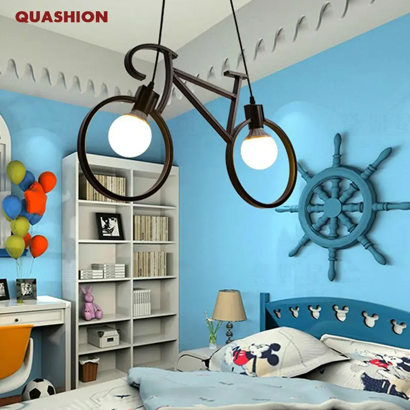 Modern Bicycle Pendant Light Children Room Pendant Lamp Black White Bike Droplight Bedroom Light Fixture Restaurant avize