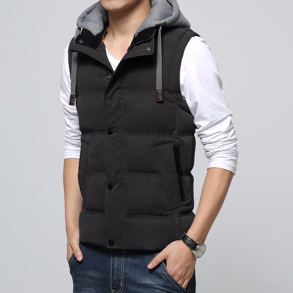 

2019 Hot Sale Mens hiking Vest outdoor Slim Fit Waistcoat Hat Detachable Hooded Winter Warm Windbreak Men's Vest M- 4XL 5 Colors