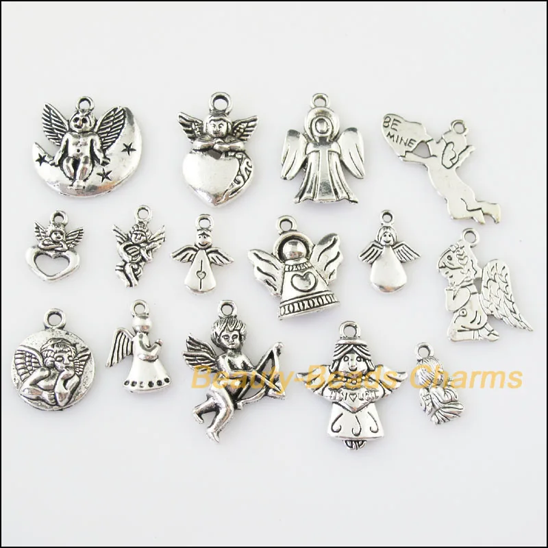 15Pcs Antiqued Silver Color DIY/ Lovely Angel Mixed Charms Pendants