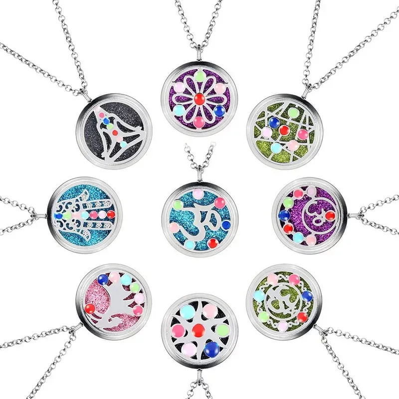 Seven Colorful Aroma Diffuser Necklace Yoga Design Stainless Steel Pendant Perfume Lockets Essential Oil Aromatherapy Necklace
