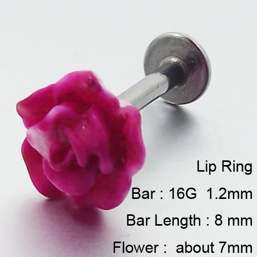 1 Piece 16G 1.2x8mm Rose Flower Labret Ring Flowers Lip Rings Earring Tragus Ear Piercing Body Jewelry