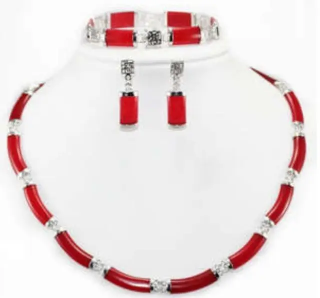 Free shipping@@@@@ Beautiful! Red Natural stone Link Necklace Bracelet earring Sets AAA+