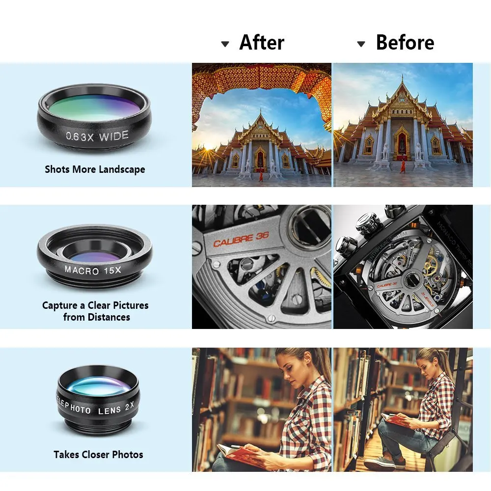 APEXEL 10in1 CellPhone Camera Lens Kit Wide Angle&Macro Lens+Fisheye Lens Telephoto Lens CPL/Flow/Star/Kaleidoscope for phones