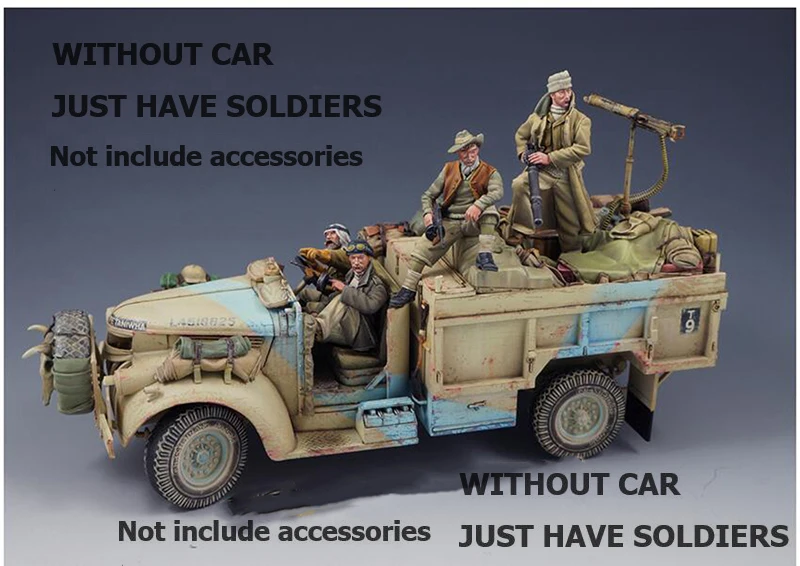 Unassambled 1/35  Long Range  Patrol 4 soldiers WITHOUT CAR and  accessories Historical  Resin kit miniature model Unpainted