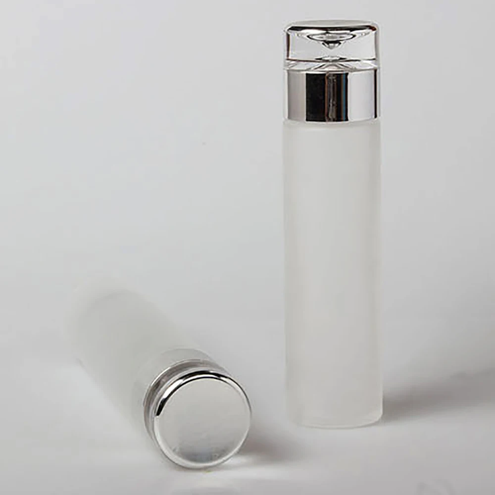 Frosted toner glass bottle 120ml spray perfume bottle 120ml unique cosmetic packaging with silver lids