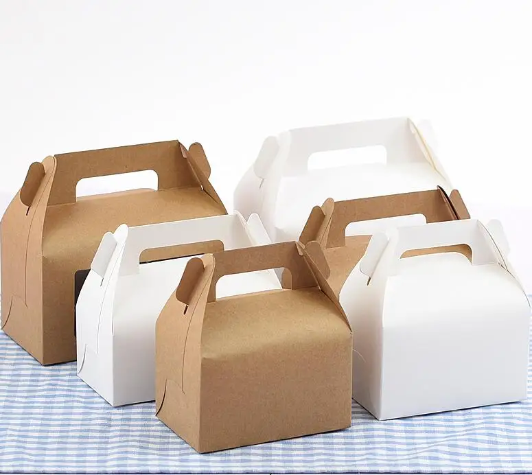 

30pcs White/brown Cardboard box handle Wedding Party Dessert/cake/food Paper Packaging Box Festival Gift Box