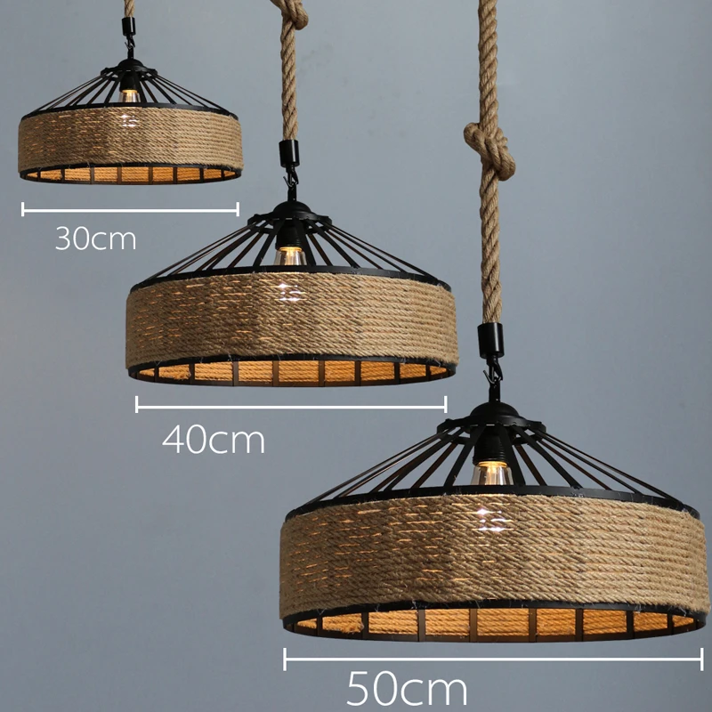 Vintage Hemp rope chandelier retro E27 Industrial Retro Lamp Base Loft Iron Lamp Bedroom Dining Room cafe bar chandelier