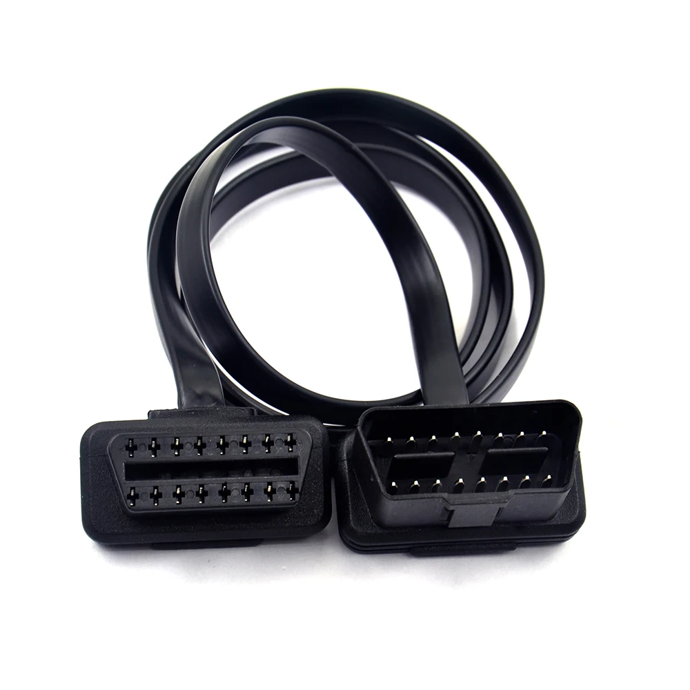 100cm 60cm Flat Thin As Noodle OBD2 OBDII OBD 16Pin ELM327 Male To Female Elbow Extension Cable Diagnostic Scanner Connector