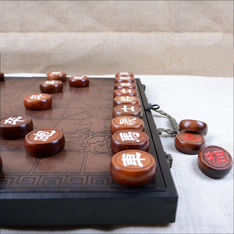 BSTFAMLY Chinese Chess Red Wood Fold Box Size 5 Old Game of Go Xiang Qi International Checkers Folding Toy Gift No Magnetic LC21