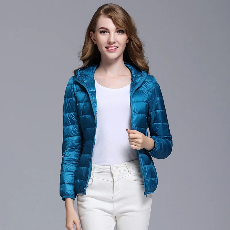 Women White Duck Down Jacket Autumn Female Ultra Light Down Jackets Slim Solid Long Sleeve Hooded Parkas Candy Color