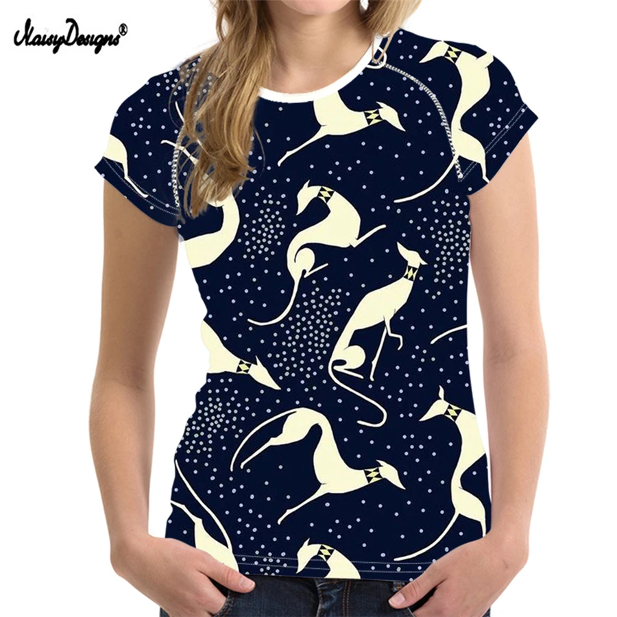 

Noisydesigns Women dot Greyhound Dog Animal Print Pet Flower T-shirt Female Short Sleeve O-Neck Ladies Tshirt Women DropShipping