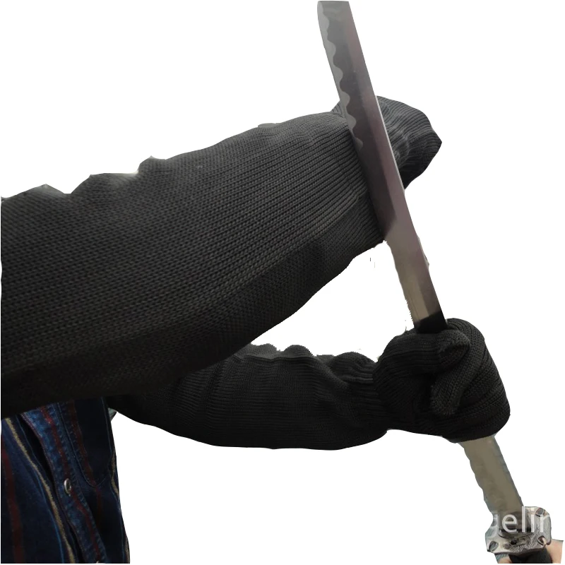 Gants Anti-coupure à manches longues de 55cm, noir, auto-défense, couteau, gants de coupe, Extension de fil, gants de sécurité pour bras