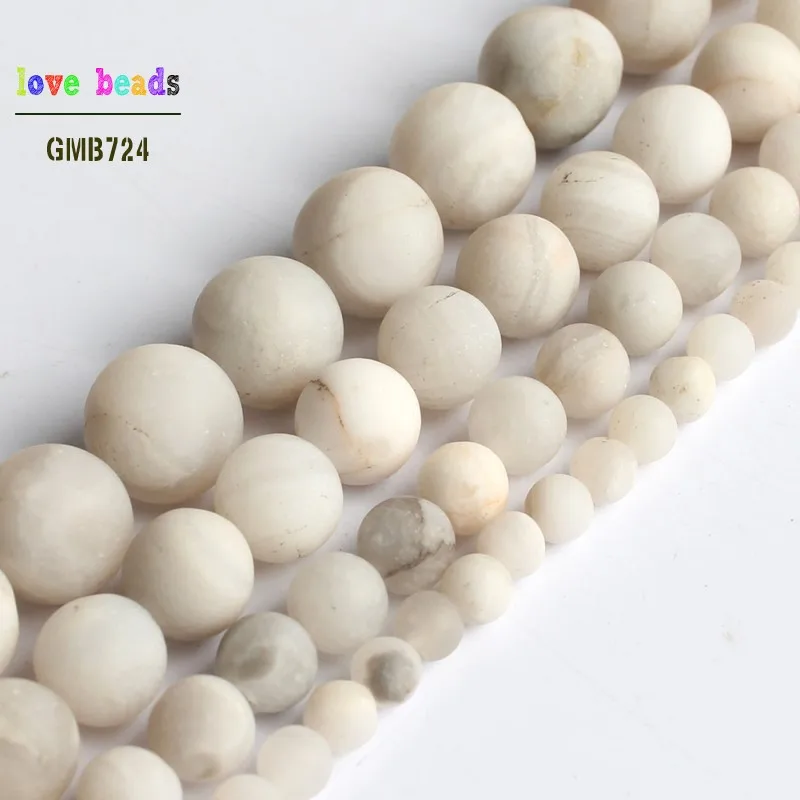 Natural Matte White Chrysocolla Round Marble Beads for Jewelry Making DIY Bracelet 15inches 4mm 6mm 8mm 10mm