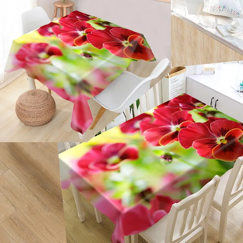 

Pansies Flower Table Cover Printing Waterproof Tablecloth More Size Tablecloths Kitchen Wedding Hotel Decoration