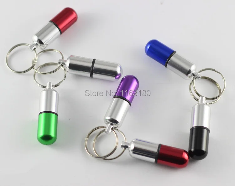 

1000 pcs/lot mini alumnium pill box container holder of keychain promotion gift case keyring free shipping