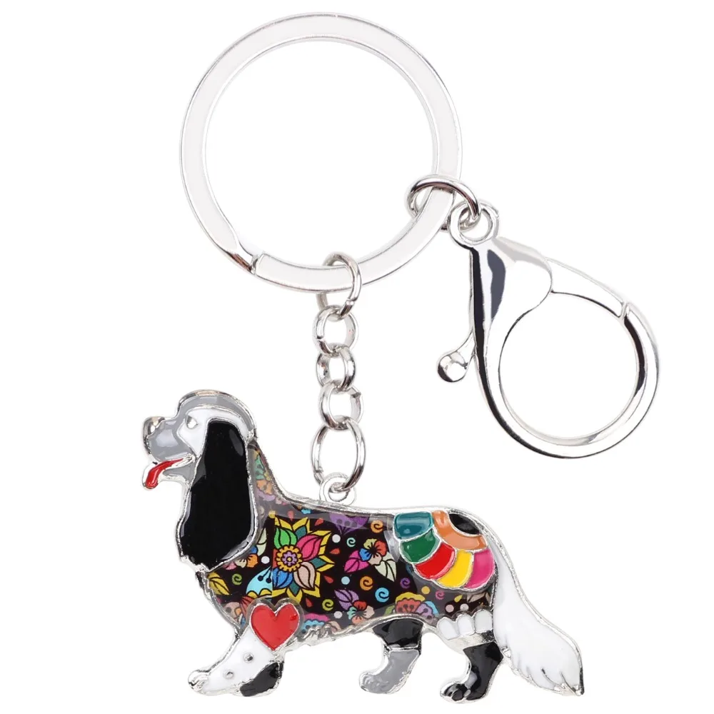 WEVENI Enamel Cavalier King Charles Spaniel Key Chain For Women Handbag Charm Key Ring Dog Key Holder Bijoux Jewelry Accessories