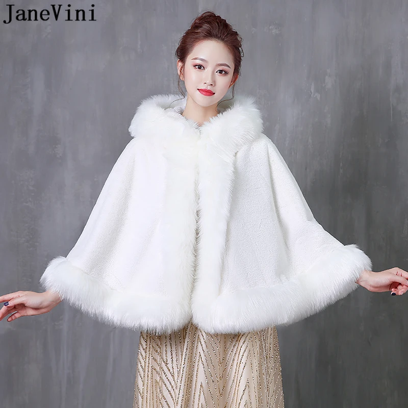 JaneVini-chales de piel sintética para mujer, abrigo cálido para fiesta de noche, capa, Bolero, blanco, Invierno