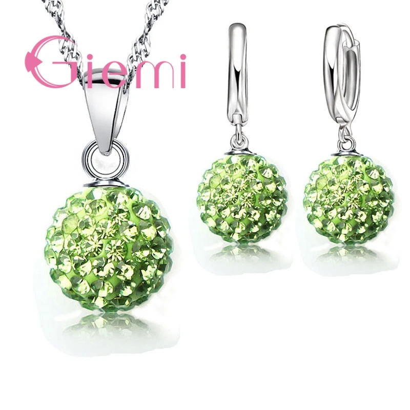 Best Hot New Jewelry Sets 925 Silver Needle Austrian Crystal Pave Disco Ball Lever Back Earring Pendant Necklace Woman