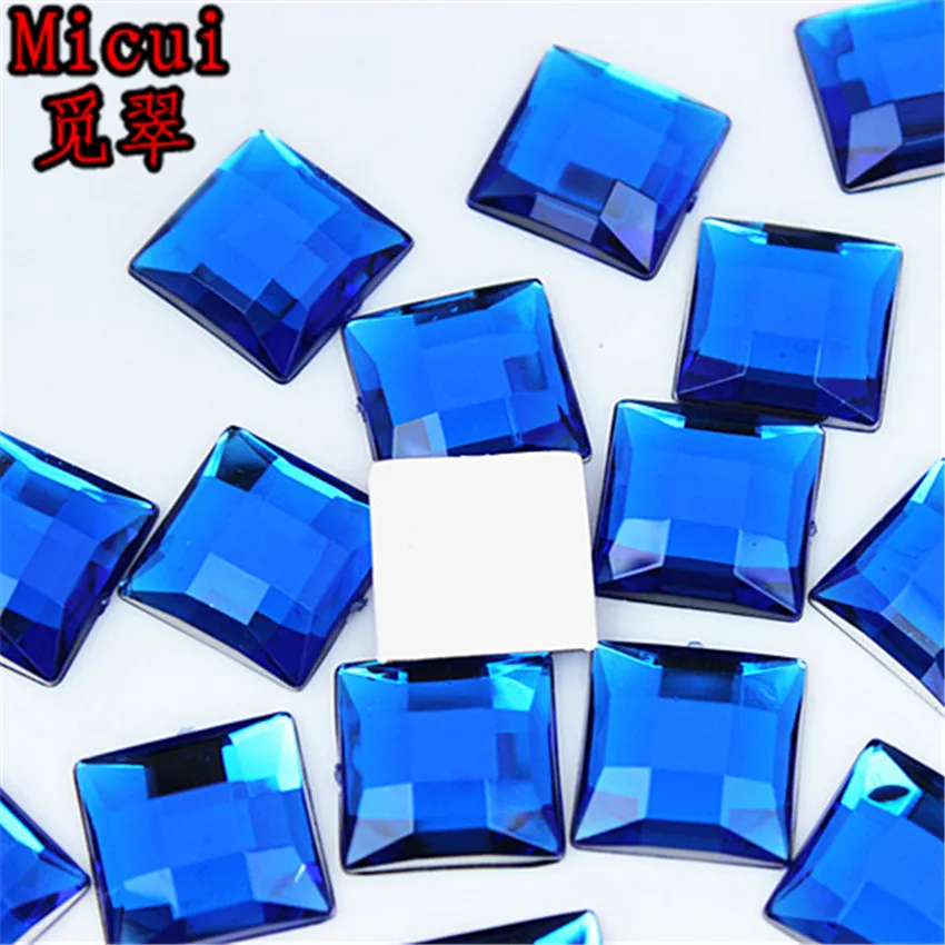 Micui 50pcs 14mm Crystal Mix Color Acrylic Rhinestones Flatback Square Gems Strass Stone For Clothes Dress Craft MC788