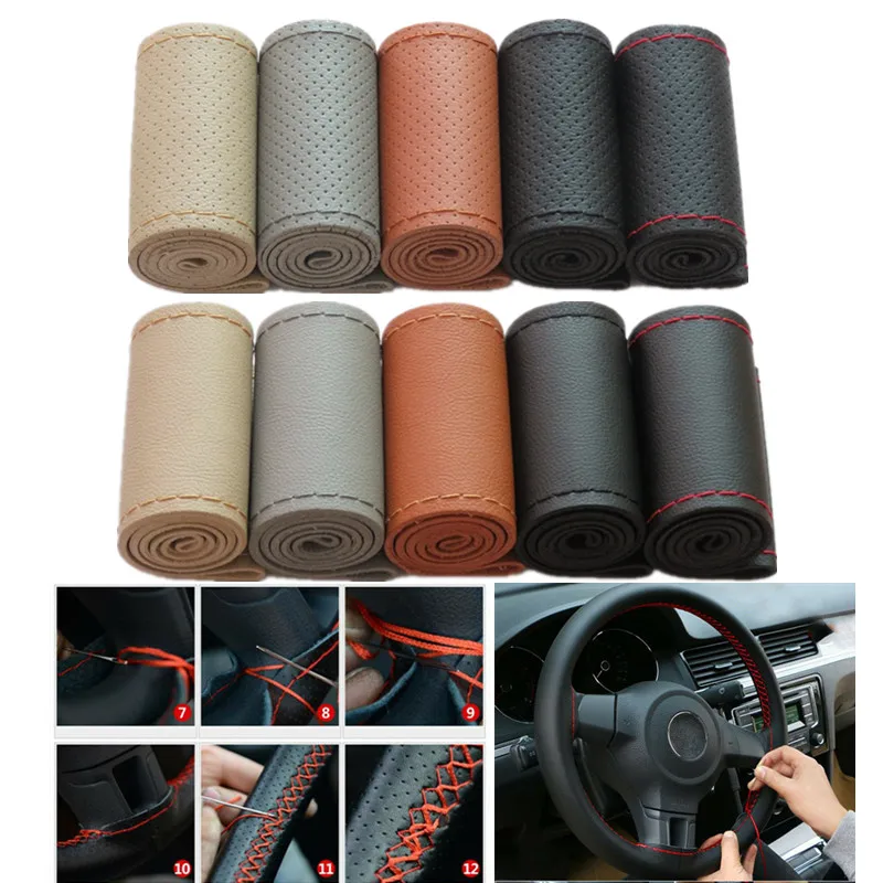 Leather Steering Wheel Cover Car Braid On The Steering Wheel 38 cm DIY Microfiber Leather Covers Auto Steering Wheel Cover