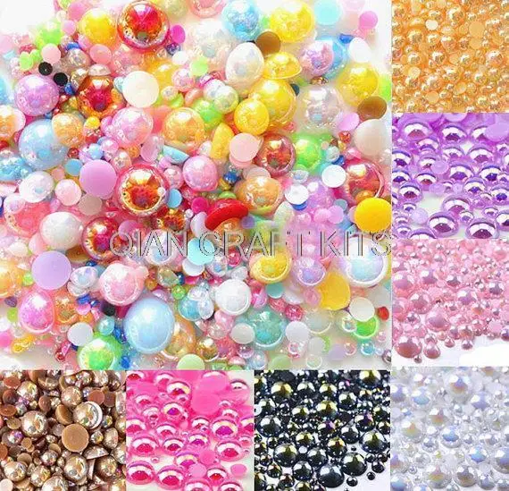 5000pcs Mixed AB Size from 2-10mm Craft ABS Resin Flatback Half Round Pearls Flatback Scrapbook Beads