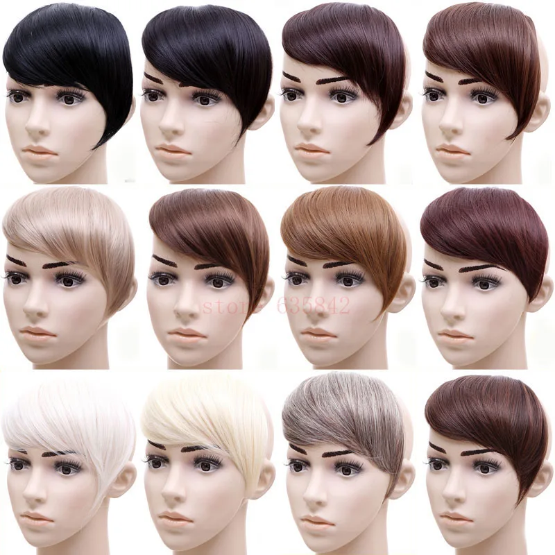 Jeedou Synthetic Hair Bangs 2Clips Clip On Hair Asymmetry Fringe Gradient Bangs Hairpiece For Woman Black Brown Color