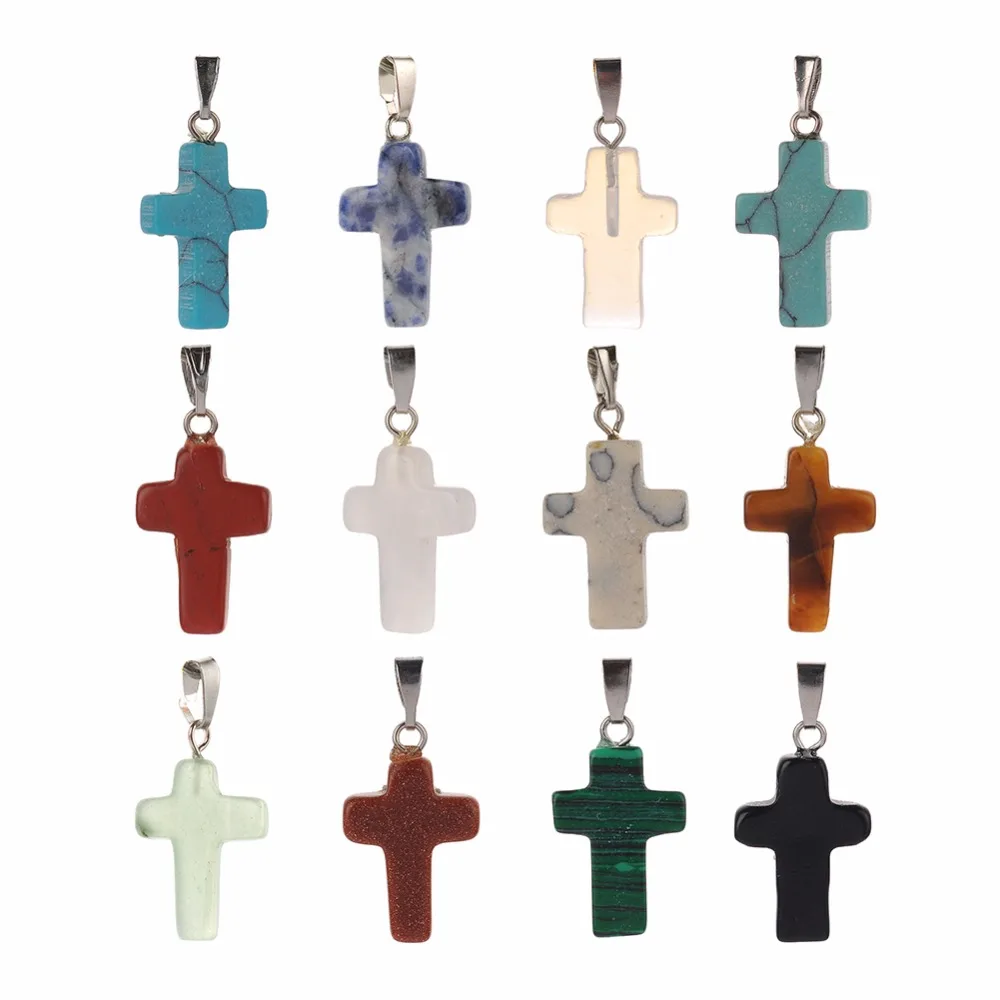 Natural Chakra Quartz Stone Cross Pendulum Pendants Bulk Diy Necklace Making Charm Healing Reiki Beads For Women Jewelry 21mm