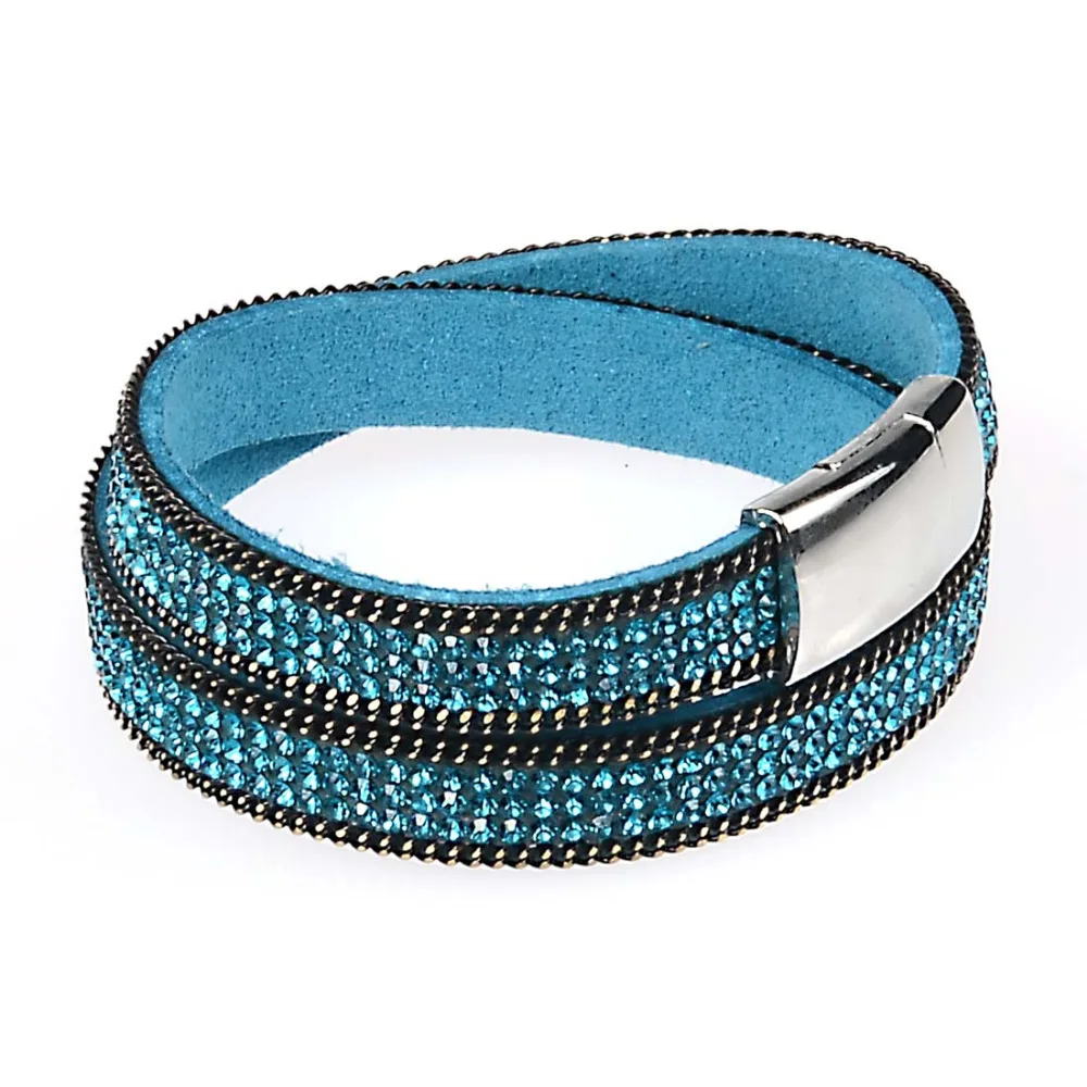 Miasol Rhinestone Crystal Bling Double Wrap Bracelets Suede Leather Wrap Magnetic Bracelet Wrist Strap Crystal Chokers For Women