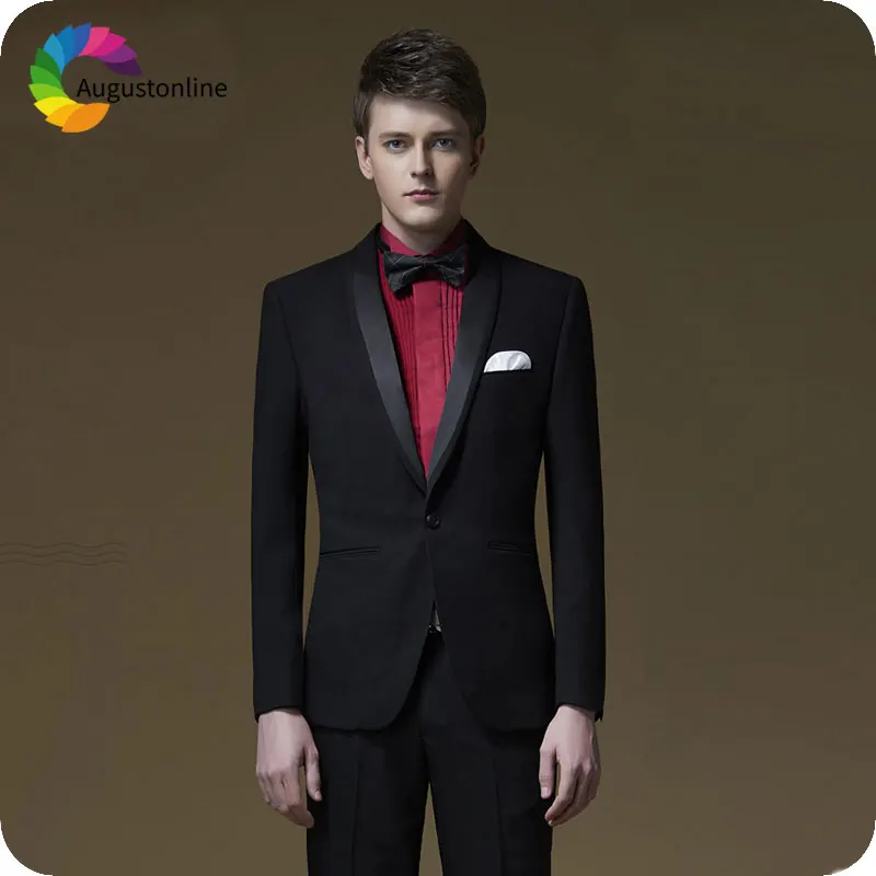 

Black Men Suits for Wedding Satin Shawl Lapel Slim Fit Groom Tuxedo Groomsmen Suit Man Blazer Jacket 2Piece Costume Homme Ternos